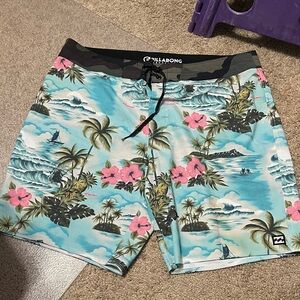Billabong Blue and Pink Tropical Board Shorts